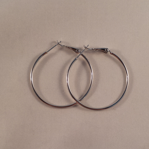 18K White Gold Filled 35mm Smooth Hoop Earrings 1.37" Women's Classic Party Gift - Picture 3 of 3